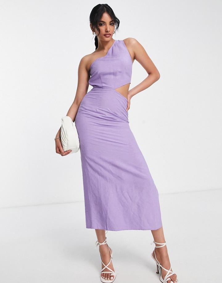 & Other Stories One Shoulder Midi Dress With Cut Out Side In Purple-black