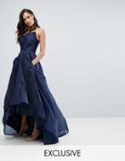 Bariano Full Maxi Dress With Origami Bust Detail - Navy