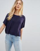Brave Soul Shiela Woven Crinkle T-shirt Top - Navy