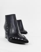 Depp Leather Pointed Heel Ankle Boots - Black