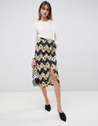 Asos White Zig Zag Printed Button Down Two-piece Skirt-multi