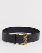 Asos Design Wide Tort And Rhinestone Buckle Waist Belt-black