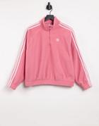 Adidas Originals Adicolor Three Stripe Quarter Zip Fleece Sweatshirt In Hazy Rose-pink