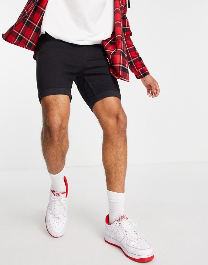 Bershka Super Skinny Denim Shorts In Black