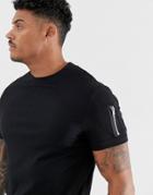 Asos Design Skinny Longline T-shirt With Curved Hem And Ma1 Pocket In Black