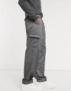 Asos Design Wide Leg Cargo Smart Pants In Gray-grey