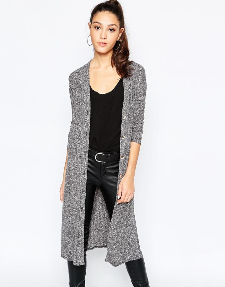 Daisy Street Fine Gauge Long Line Cardi - Gray