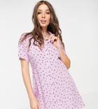 Pieces Exclusive Mini Shirt Dress In Pink Floral-multi