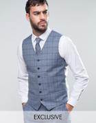 Heart & Dagger Slim Vest In Summer Wedding Check - Blue