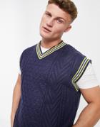 Jack & Jones Cable Knitted Vest In Navy