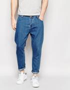 Asos Bow Leg Jeans In Light Blue In Drapey Fabric - Mid Blue