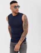 Asos Design Organic Muscle Fit Tank Tank With Stretch In Navy - Navy
