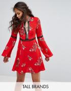 Kiss The Sky Tall Smock Dress With Ladder Inserts In Vintage Floral - Red