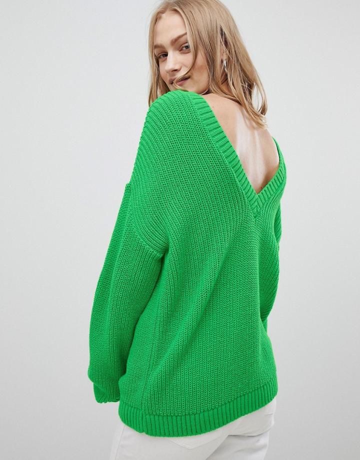 Asos Design Sweater With V-back-green