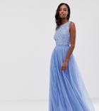 Maya Tall Delicate Sequin Bodice Maxi Dress With Cross Back Bow Detail In Bluebell - Blue