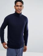 Threadbare Cable Knit Roll Neck Sweater - Navy