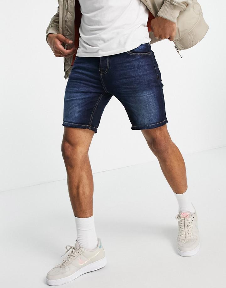 Brave Soul Skinny Denim Shorts In Dark Blue-blues