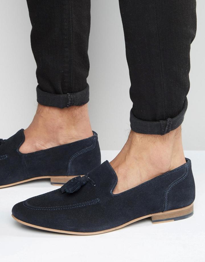 Kg By Kurt Geiger Denton Tassel Loafers In Navy Suede - Blue