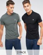 Asos 2 Pack Muscle Polo Shirt With Logo In Black/green - Multi