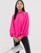 Asos Design High Neck Top With Long Sleeve-pink