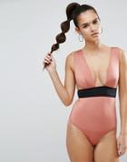 Asos Contrast Strap Scuba Swimsuit - Brown