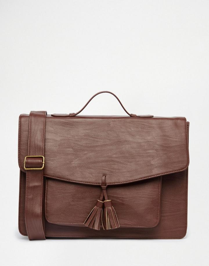 Asos Smart Satchel With Tassels - Brown