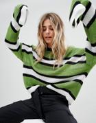 The Ragged Priest Loose Knit Sweater In Stripe - Green