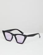 Asos Design Cat Eye Sunglasses In Black With Lilac Lens - Purple