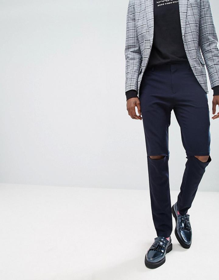 Asos Super Skinny Smart Pants With Knee Splits - Gray