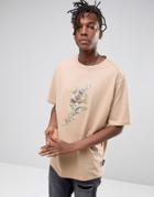 Jaded London Oversized T-shirt With Floral Print - Stone