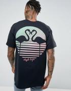 New Love Club Flamingo Back Print T-shirt - Black