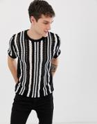Asos Design Crochet Knit T-shirt In Black & White - Multi