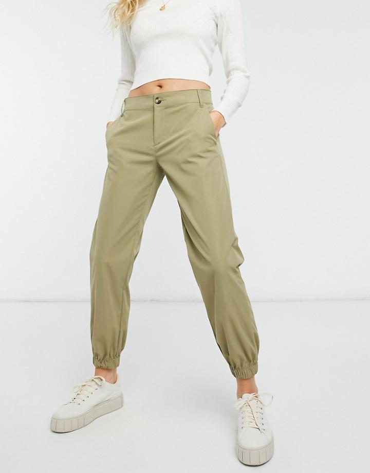 Only Button Front Straight Leg Pants In Green