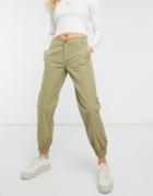 Only Button Front Straight Leg Pants In Green