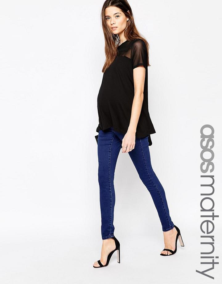 Asos Maternity Sculpt Me Premium Jean Jegging In Rich Blue With Under The Bump Waistband - Blue