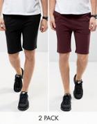 Asos Skinny Shorts 2 Pack Burgundy/black Save - Multi