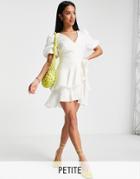 Ever New Petite Puff Sleeve Tiered Linen Mini Dress In Ivory-white