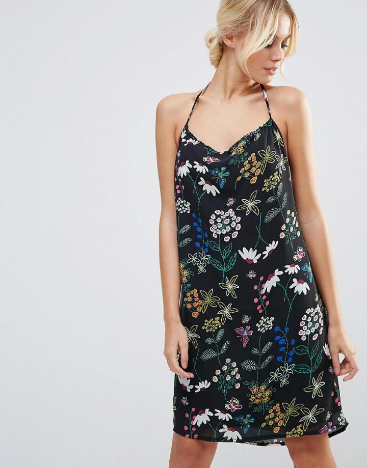 Daisy Street Floral Print Cami Dress - Black