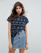 Gandys Geo-tribal Burn-out T-shirt - Navy