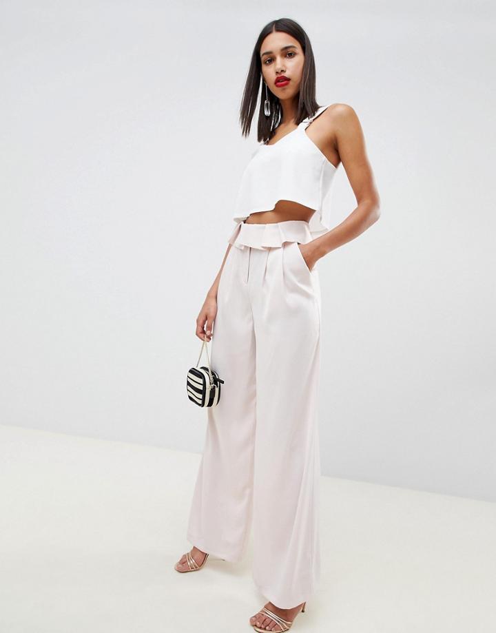 Asos Design Tailored Soft Fold Waist Wide Leg Pants-pink