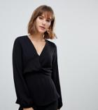 River Island Wrap Back Blouse In Black - Black