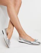Asos Design Lora Square Toe Ballet Flats In Silver