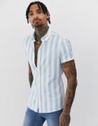 Asos Design Skinny Fit Oxford Stripe Shirt-blue