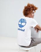 Timberland Stacked Back Print Logo T-shirt In White - White