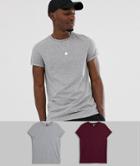 Asos Design 2 Pack T-shirt With Roll Sleeve Save - Multi