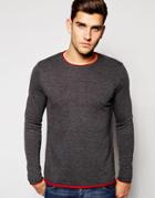 Esprit Crew Neck Sweatshirt With Contrast Lining - Dark Gray Mel