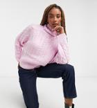 Reclaimed Vintage Inspired High Neck Cable Sweater In Pink-white