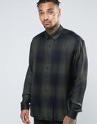Asos Oversized Shirt In Khaki Viscose Check - Green