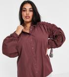 Influence Plus Tie Sleeve Shirt In Brown