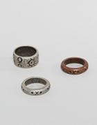 Asos Ring Pack In Mixed Metals And Geo-tribal Emboss - Multi